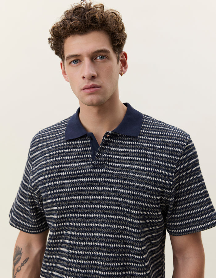 Knitted Stripe Polo- Dark Blue Night