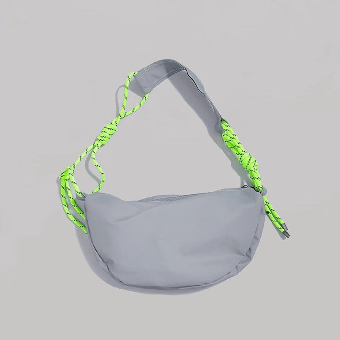 Knotted Nylon Crescent Sling Bag In Grey