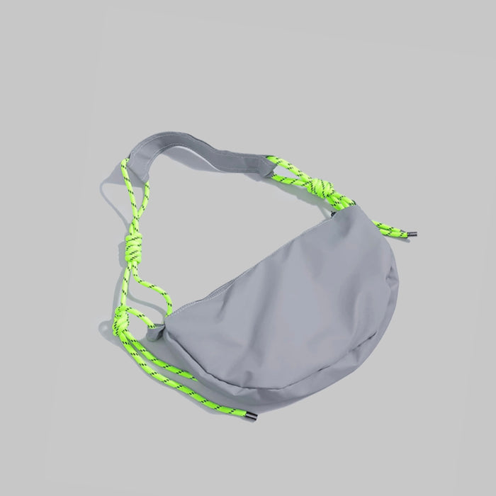 Knotted Nylon Crescent Sling Bag In Grey