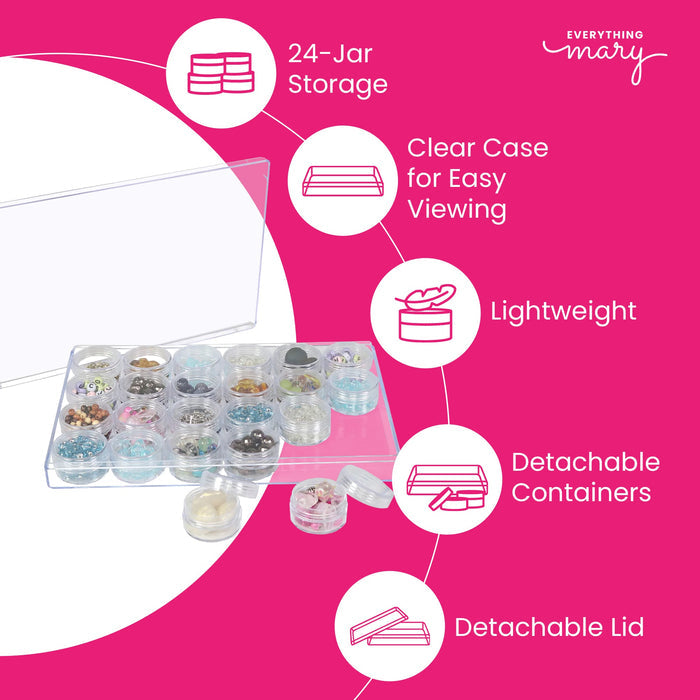 Large Plastic Craft Storage Organizer Box, 24 Jars