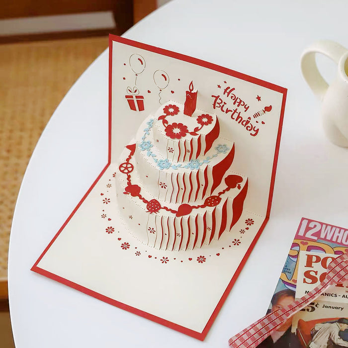 Front view of 3D Layered Cake Birthday Card, great for gifting and special occasions.