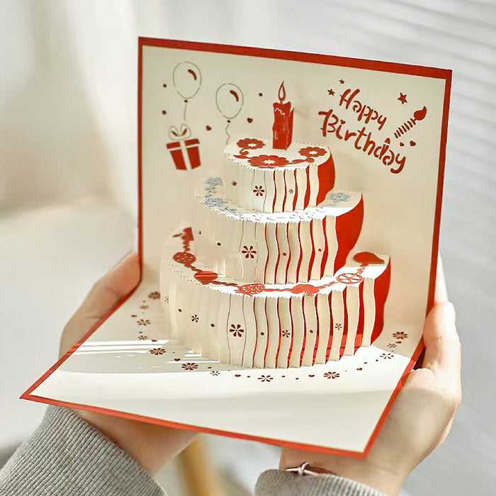 Model Hands holding a 3D Layered Cake Birthday Card, perfect for gifting.