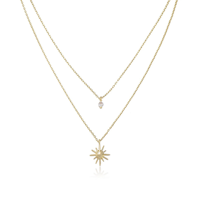 Layered Starburst Crystal Necklace in Gold - Madison's Niche