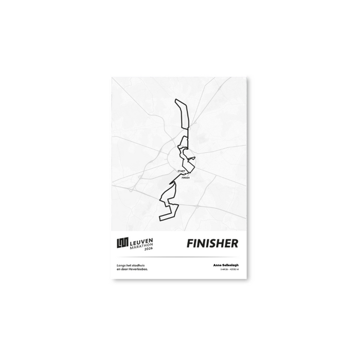 Leuven Marathon - Finisher poster - parcours 30 x 45 cm