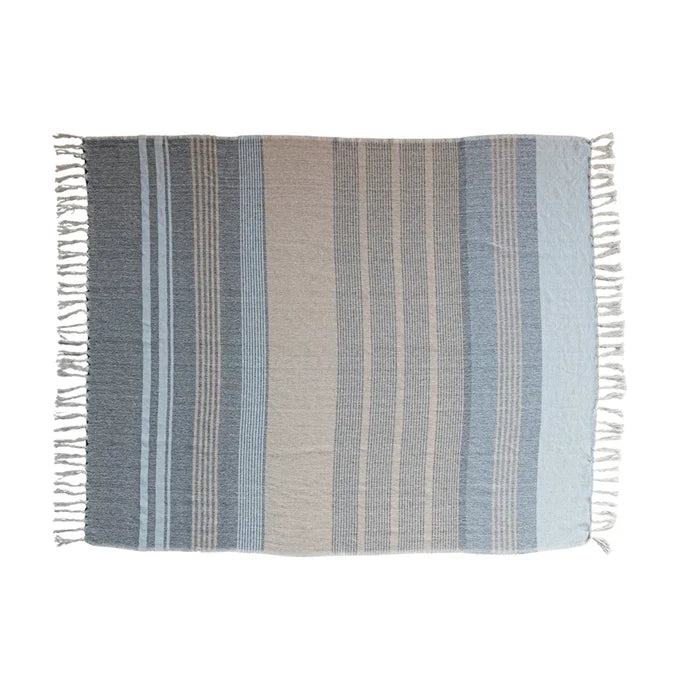 Light Blue Striped Woven Recycled Cotton Blend Throw - Madison's Niche