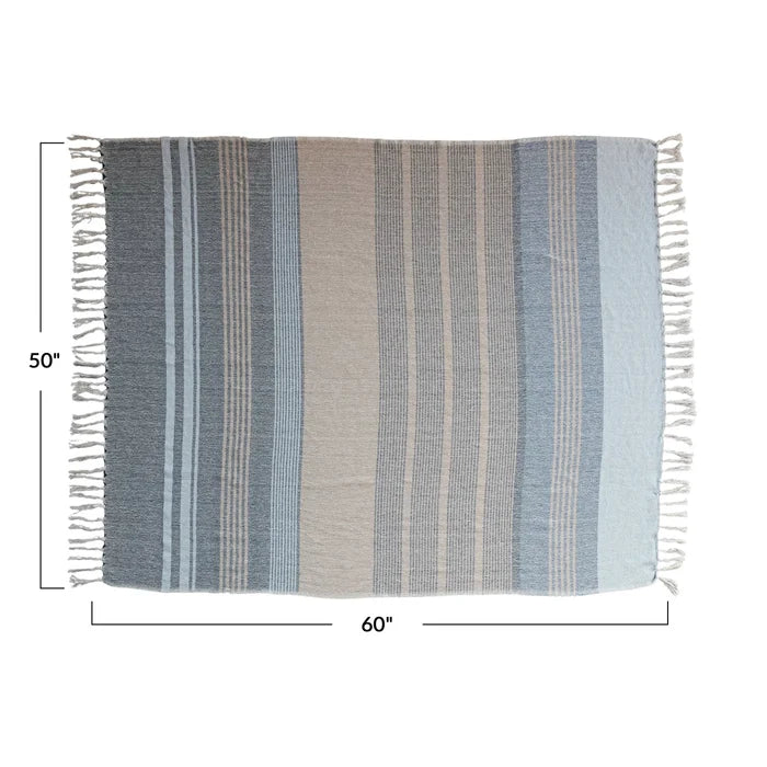 Light Blue Striped Woven Recycled Cotton Blend Throw - Madison's Niche