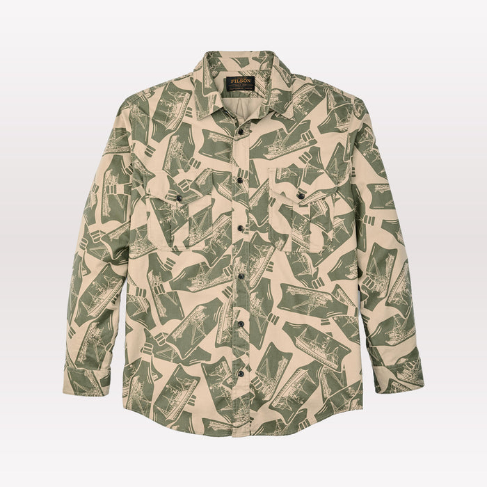 Lightweight Alaskan Guide Shirt - Khaki / Boat Print