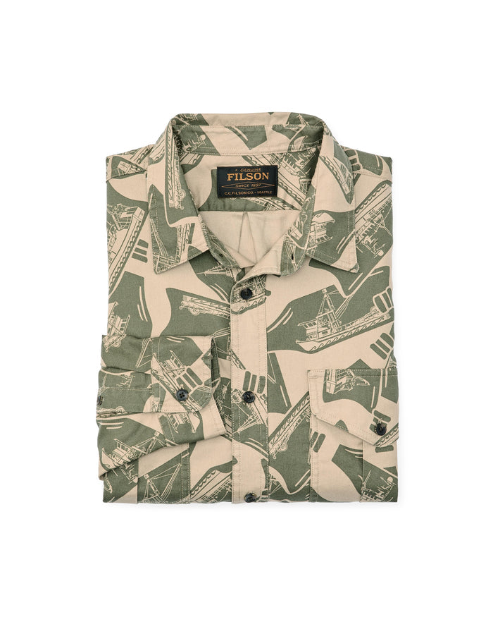 Lightweight Alaskan Guide Shirt - Khaki / Boat Print