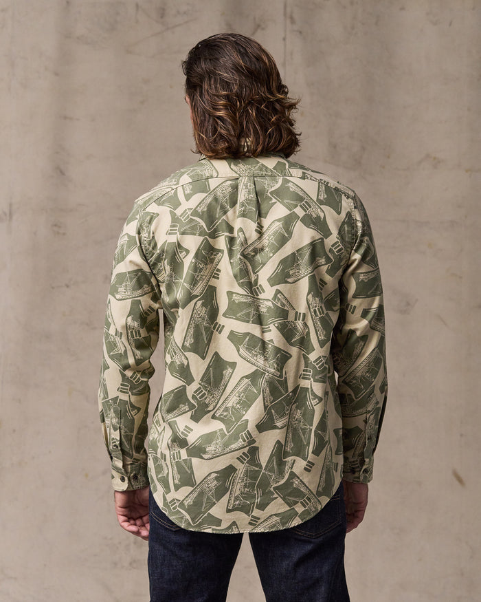 Lightweight Alaskan Guide Shirt - Khaki / Boat Print