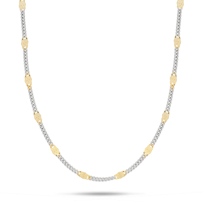 Link Chain in Sterling Silver and Yellow Gold on a white background