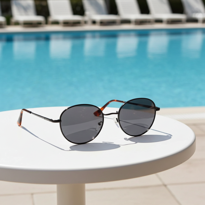 Lola Thin Retro Sunglasses in Black