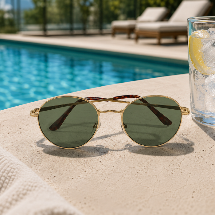 Lola Thin Retro Sunglasses in Green