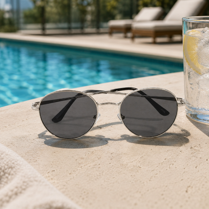 Lola Thin Retro Sunglasses in Silver