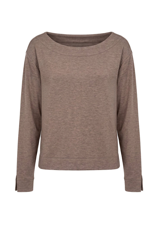 Long Sleeve Boat Neck Top in Heathered Taupe