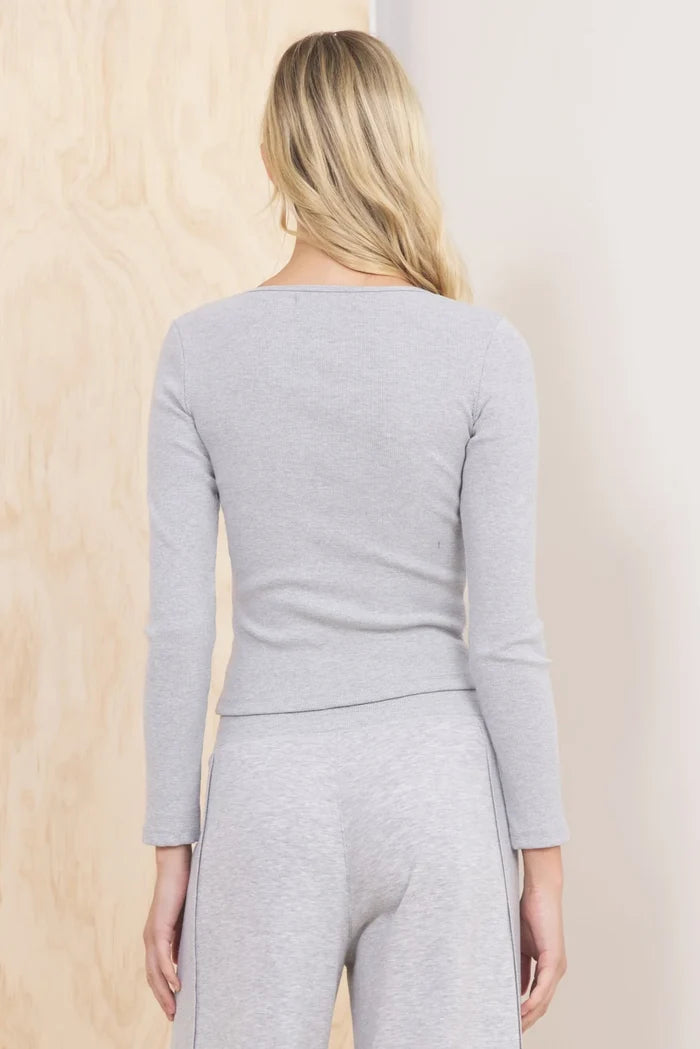 Long Sleeve Henley in Heather Grey - Madison's Niche