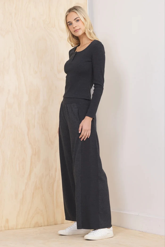 Long Sleeve Henley in Washed Black - Madison's Niche