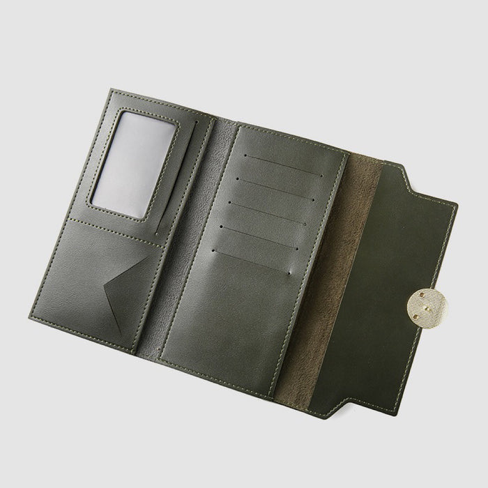 Angled view of Long Wallet With Nubuck Leather Flap, ideal for commuting and gifting.