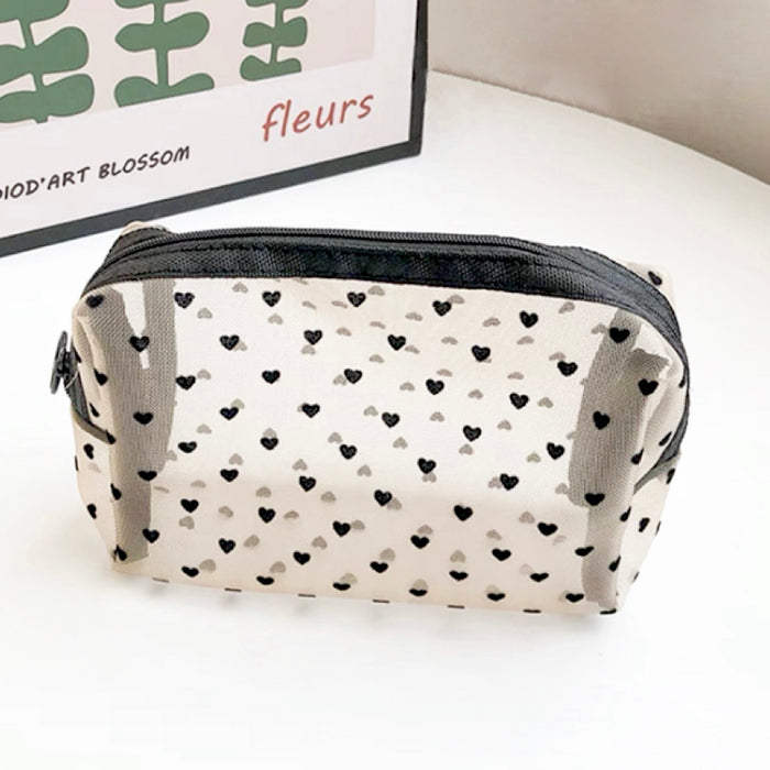 Front view of the rectangle  organza makeup bag; spacious sheer storage for skincare and travel essentials.