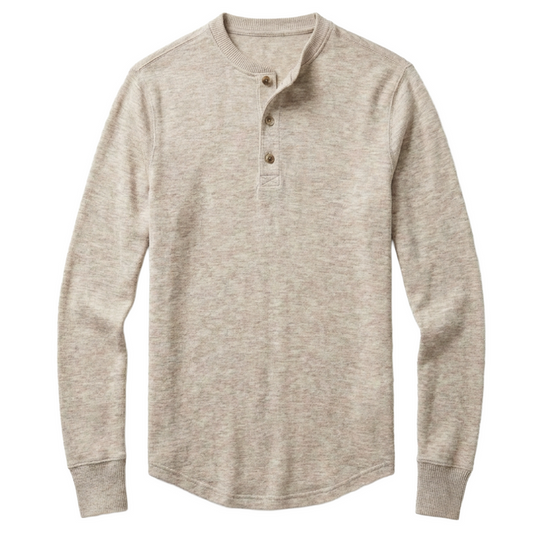 Luxe Jersey Henley in Oatmeal Heather