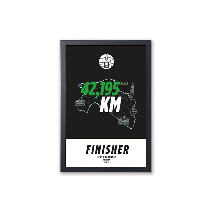 Marathon Groningen - Framed finisher poster - 42,195 km