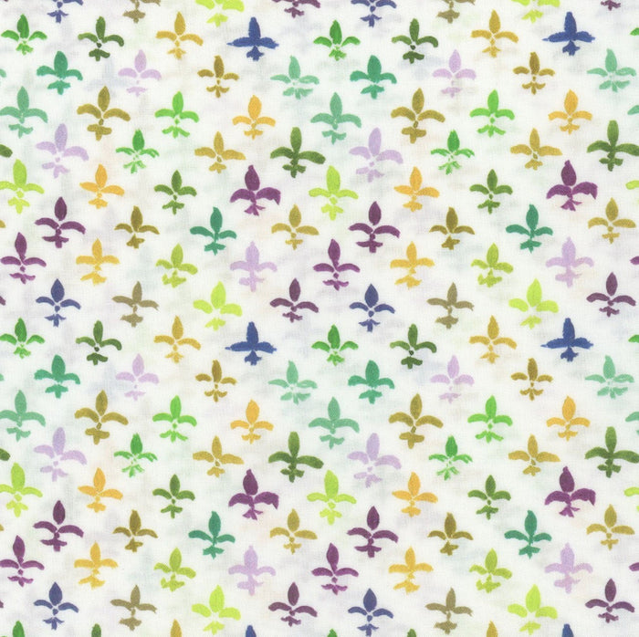 Mardi Gras Fleur De Lis on White 100% Cotton Sold by the Yard Novelty