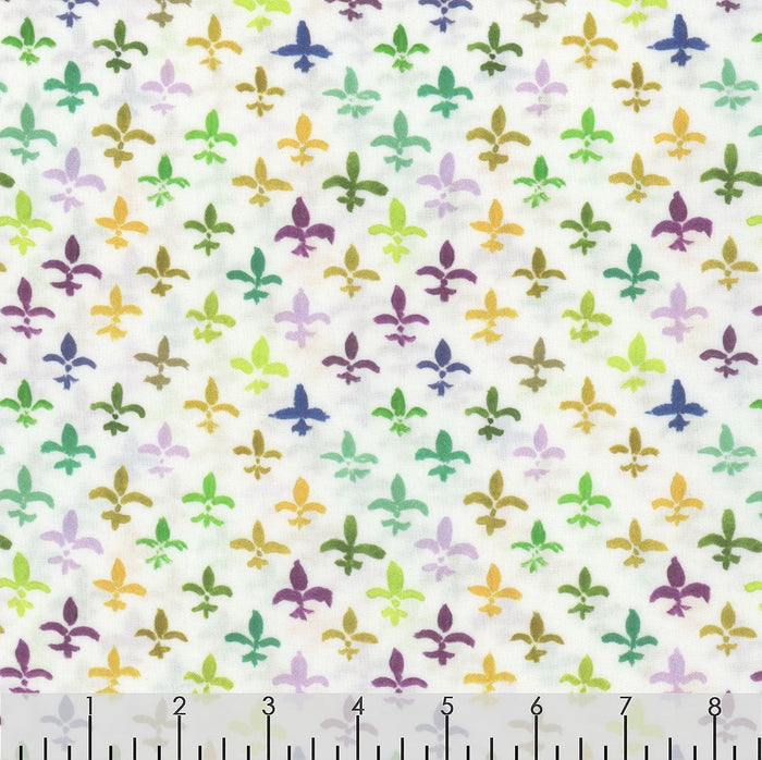 Mardi Gras Fleur De Lis on White 100% Cotton Sold by the Yard Novelty