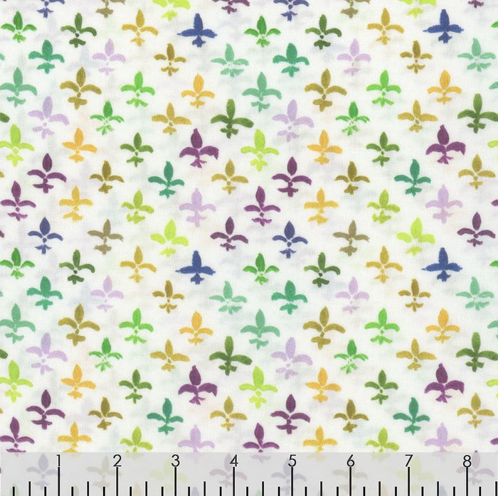 Mardi Gras Fleur De Lis on White 100% Cotton Sold by the Yard Novelty
