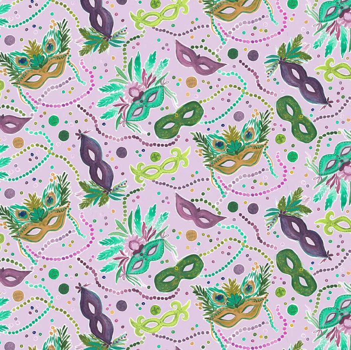 Mardi Gras Masks on Purple 100% Cotton Sold by the Yard Novelty