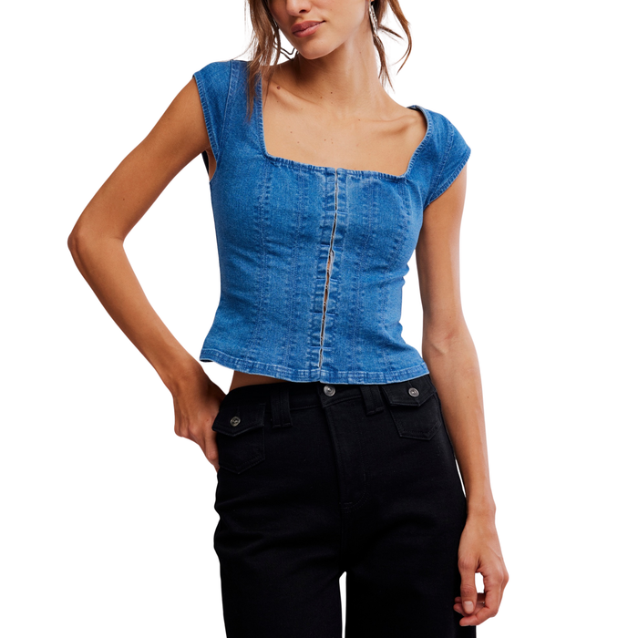 Marilyn Denim Corset in Skylight - Madison's Niche