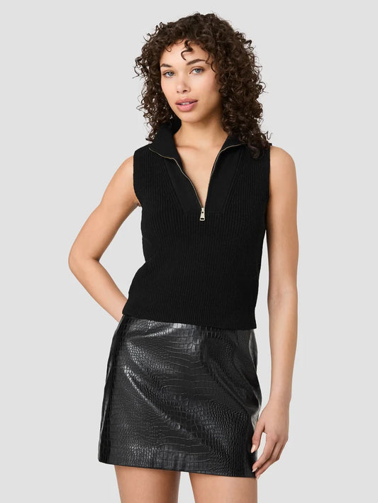 Marley Knit Half Zip Rib Vestin in Black