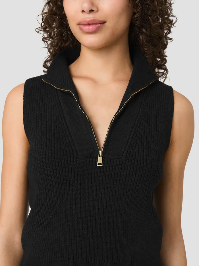 Marley Knit Half Zip Rib Vestin in Black
