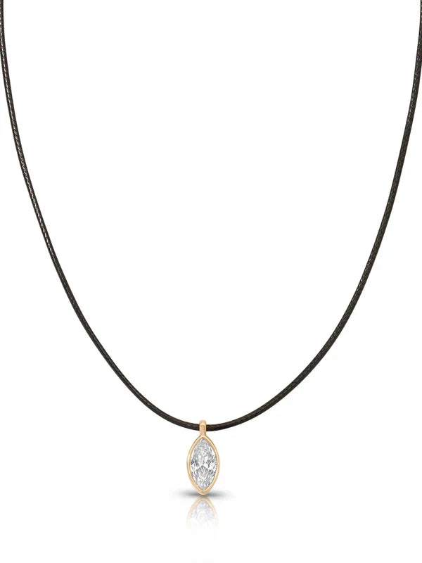 Marquise Crystal Black Cord Necklace