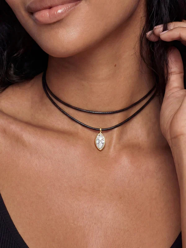 Marquise Crystal Black Cord Necklace