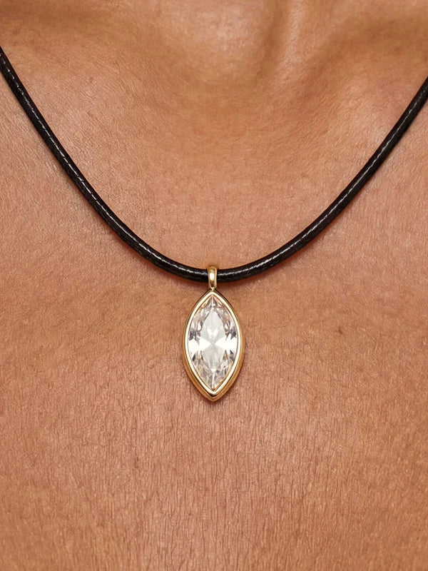 Marquise Crystal Black Cord Necklace