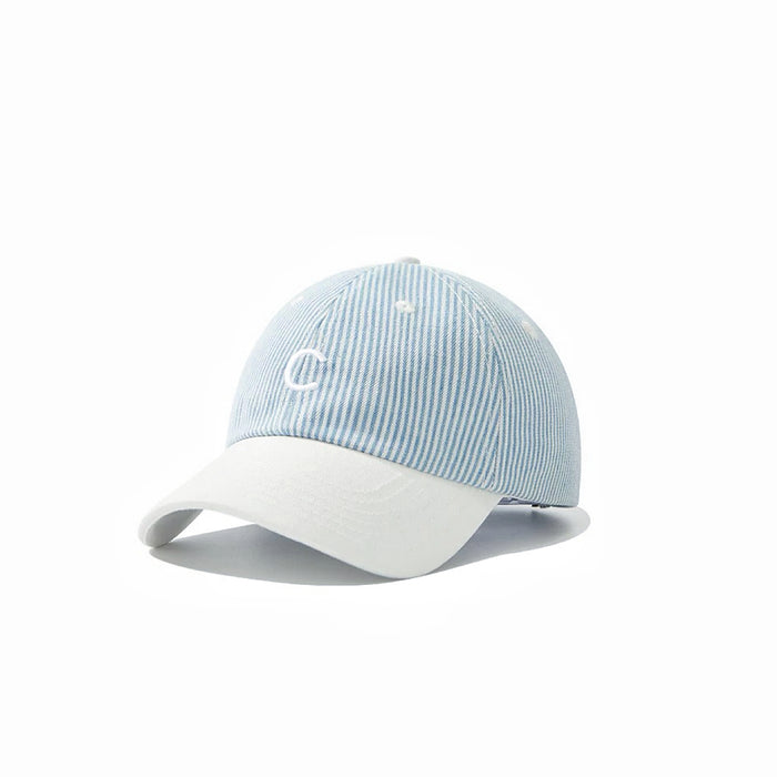 Front view of Mash Up Stripe C Cap, showcasing eclectic striped patterns and a durable curved brim for sun protection.