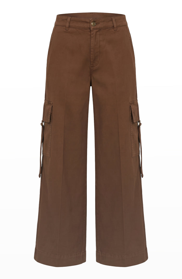 Mid Rise Cargo Wide Leg in Brown