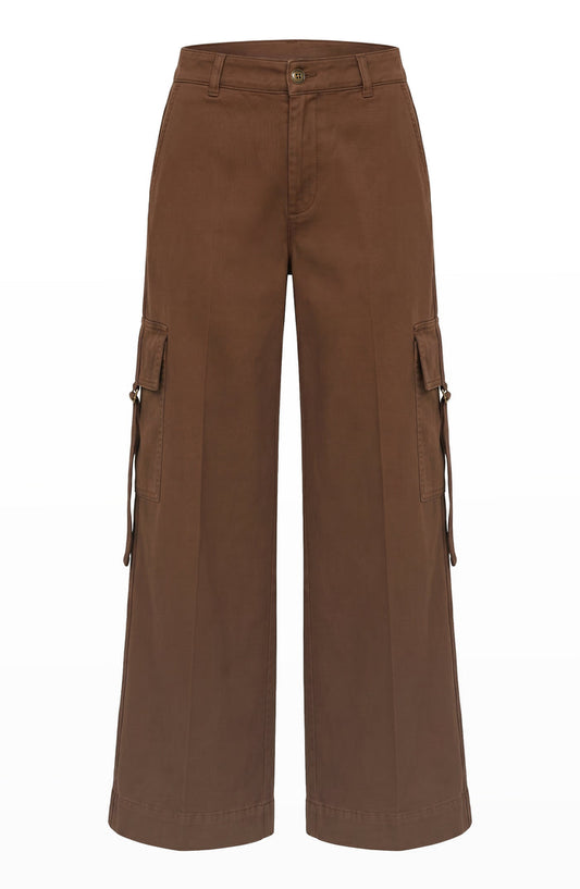 Mid Rise Cargo Wide Leg in Brown
