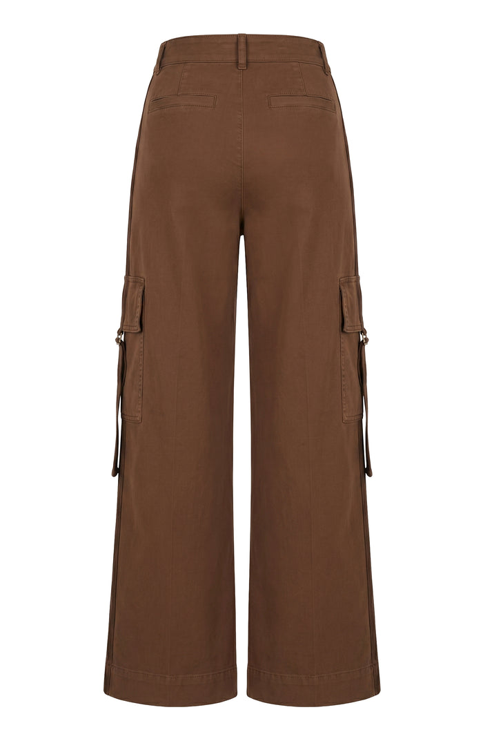 Mid Rise Cargo Wide Leg in Brown