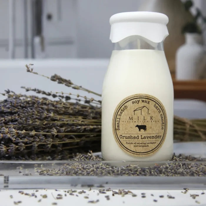 Milk Bottle Candle Crushed Lavender - Madison's Niche