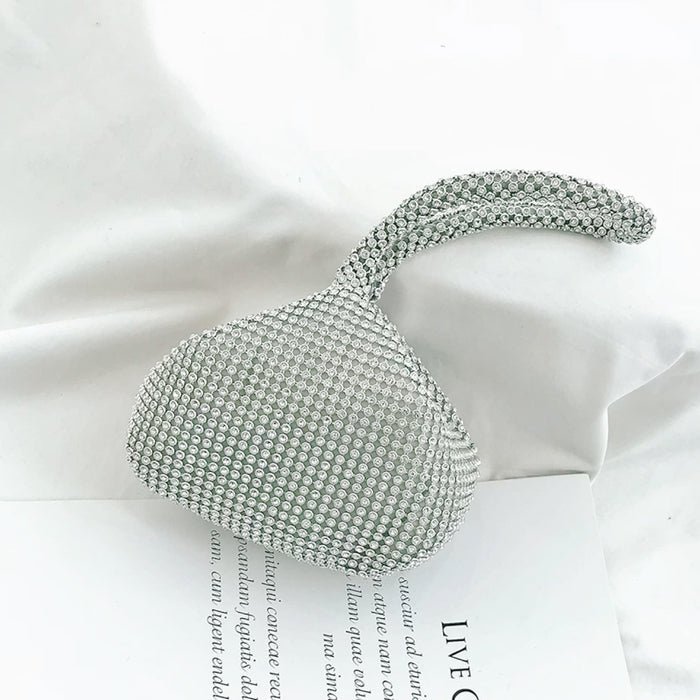 Front view of Mini Diamond Party Handbag in silver, easy for commuting and weekends.