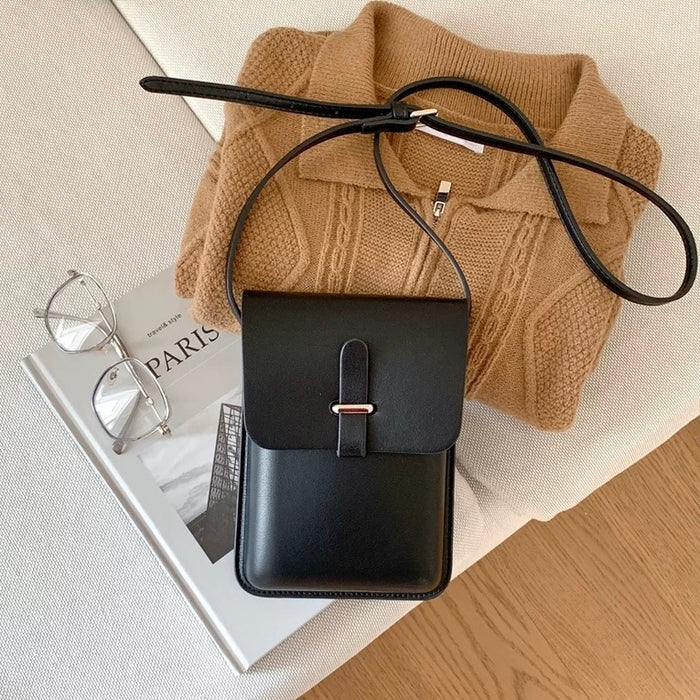 Folded view of Minimalist Rigid Leather Bag, in black， easy for commuting and weekends.