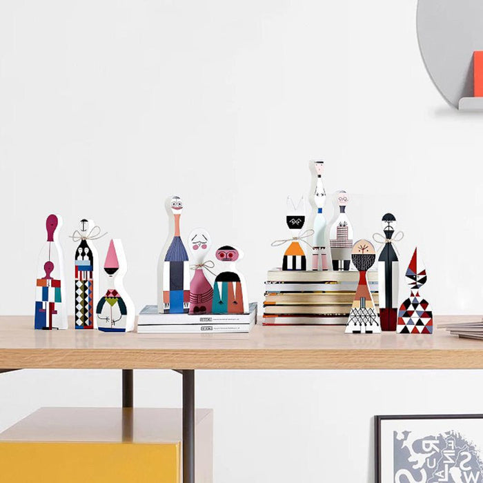 Four sets of Modern Abstract Wooden Figurines on table, showcasing the various pattern.