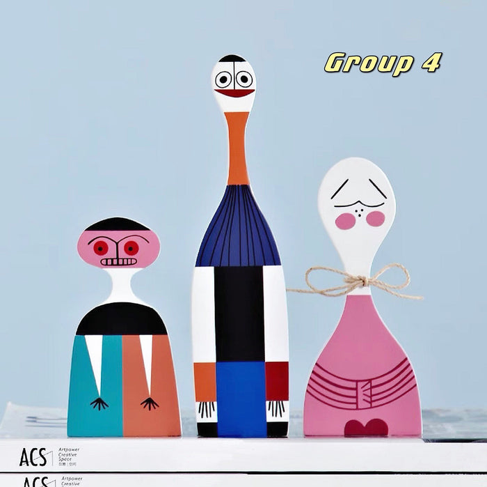 Front view of Modern Abstract Wooden Figurines in group four.