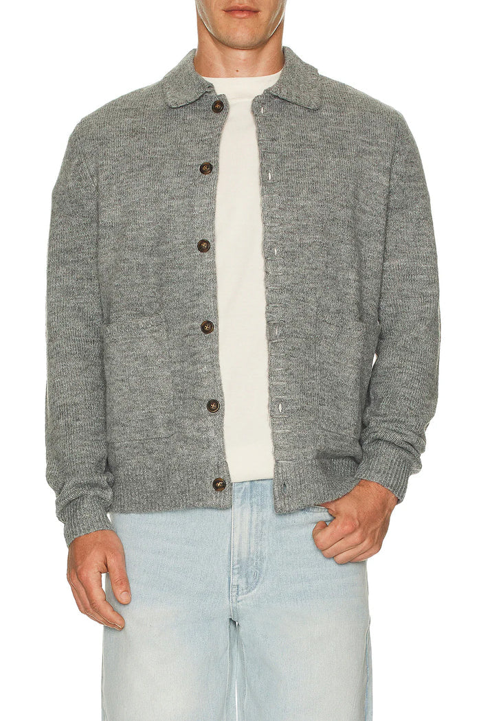 Mohair Whip Stitch Knit Shirt in Grey - Madison's Niche