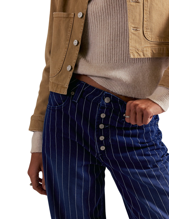 Nia Striped Boyfriend Jeans in Indigo - Madison's Niche