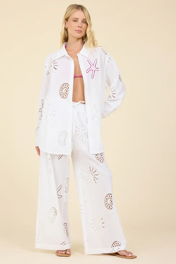 Ocean Eyelet Wide Leg Pant - Madison's Niche