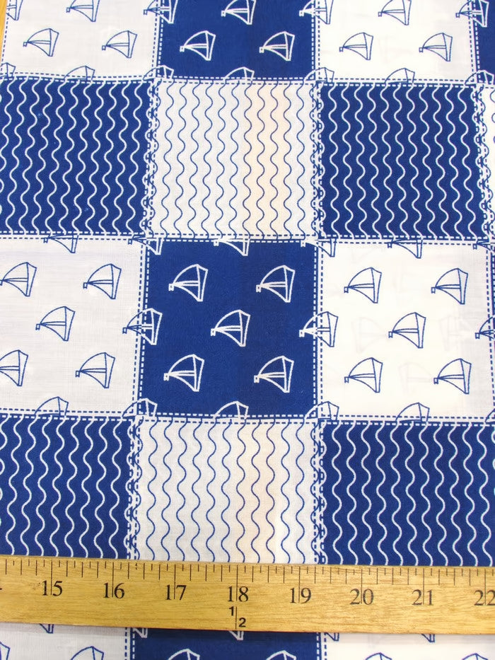 Ocean Sailboats Blue Polyester Cotton Fabric