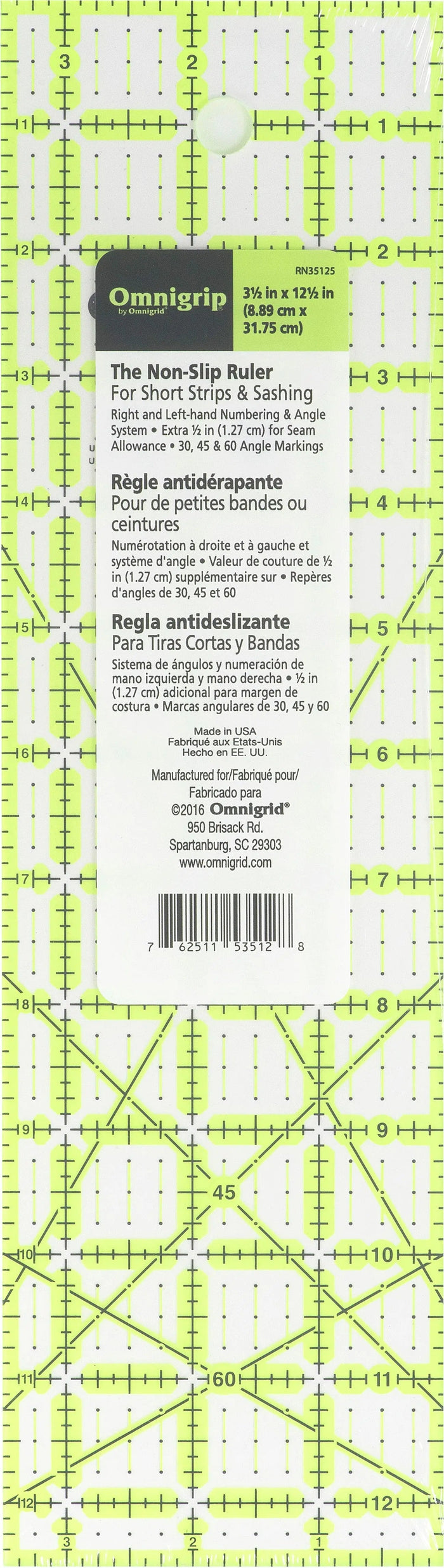 Omnigrid Omnigrip 3-1/2in x 12-1/2in Ruler