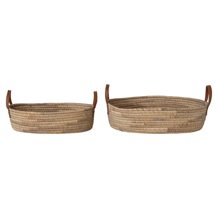 Oval Leather Handle Basket - Madison's Niche