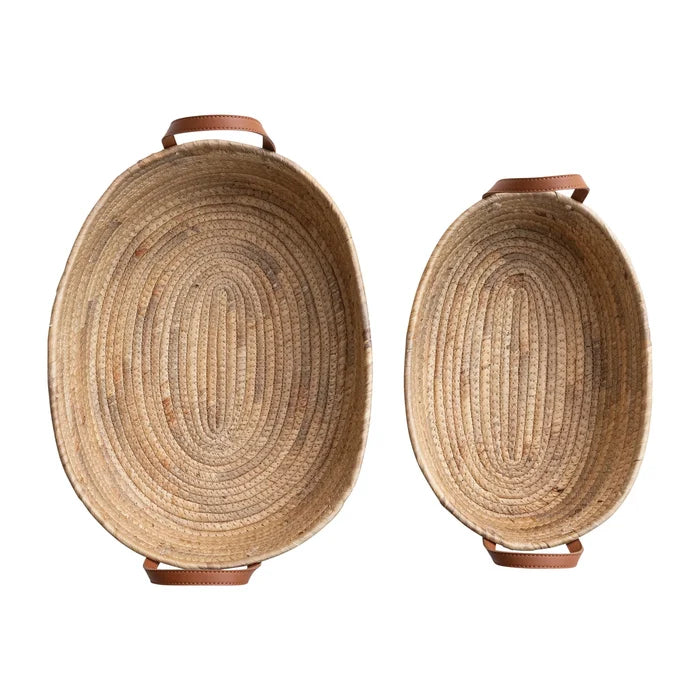 Oval Leather Handle Basket - Madison's Niche